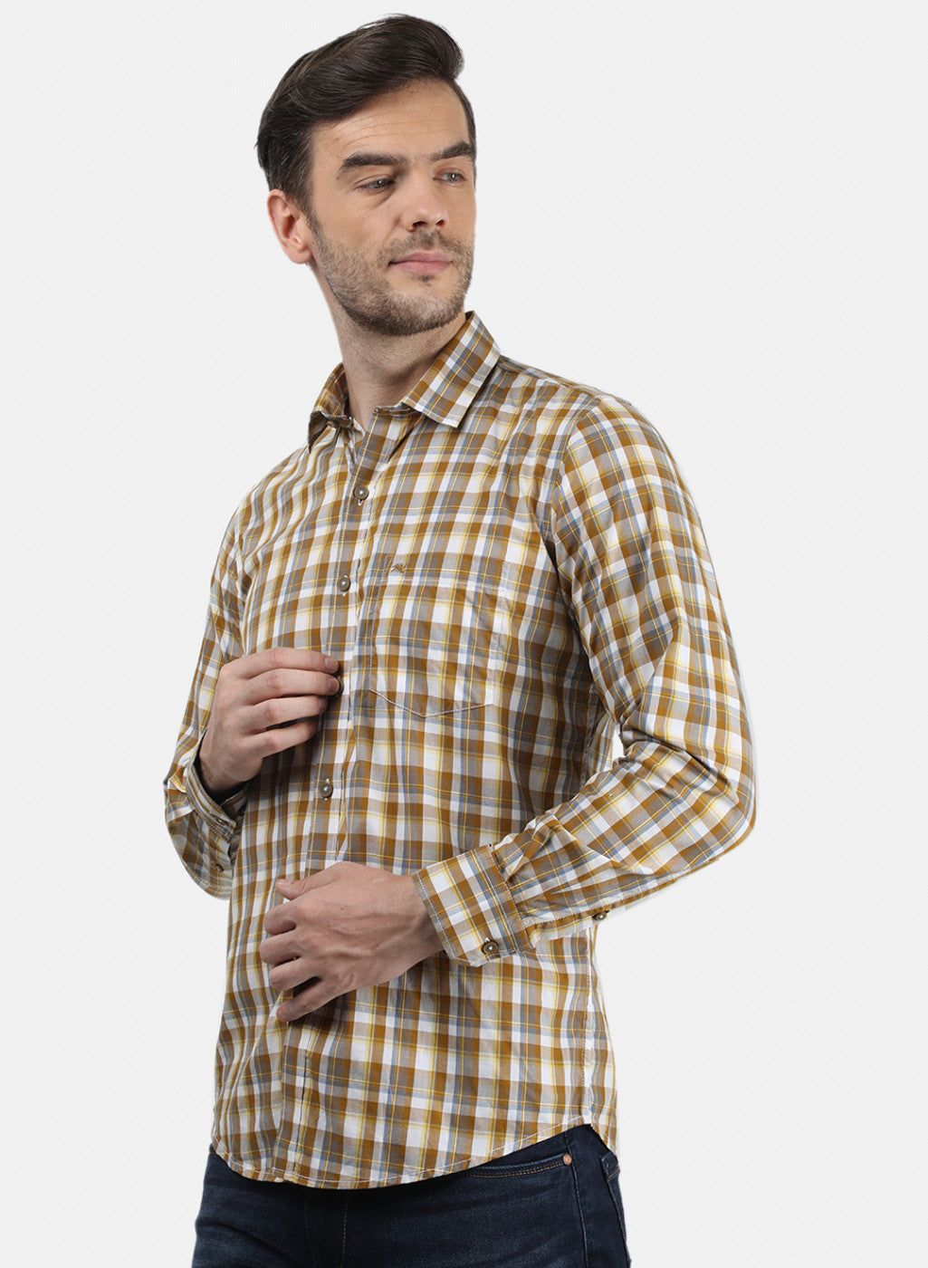 Men Brown Check Shirt
