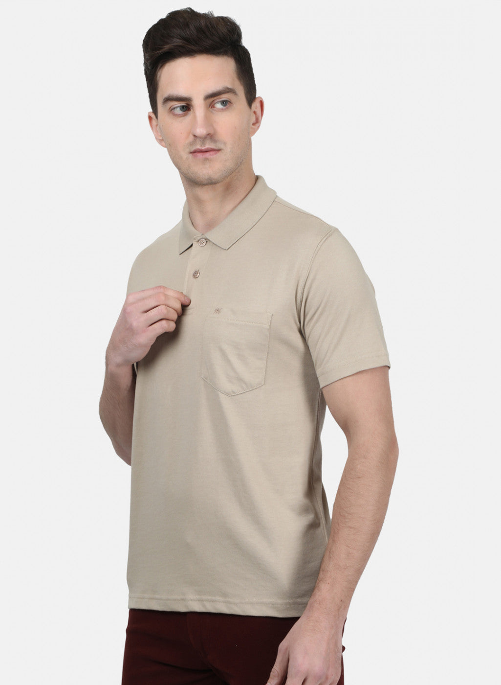 Mens Beige Plain T-Shirt
