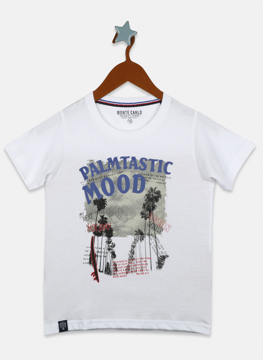 Boys White & Red Printed T-Shirt