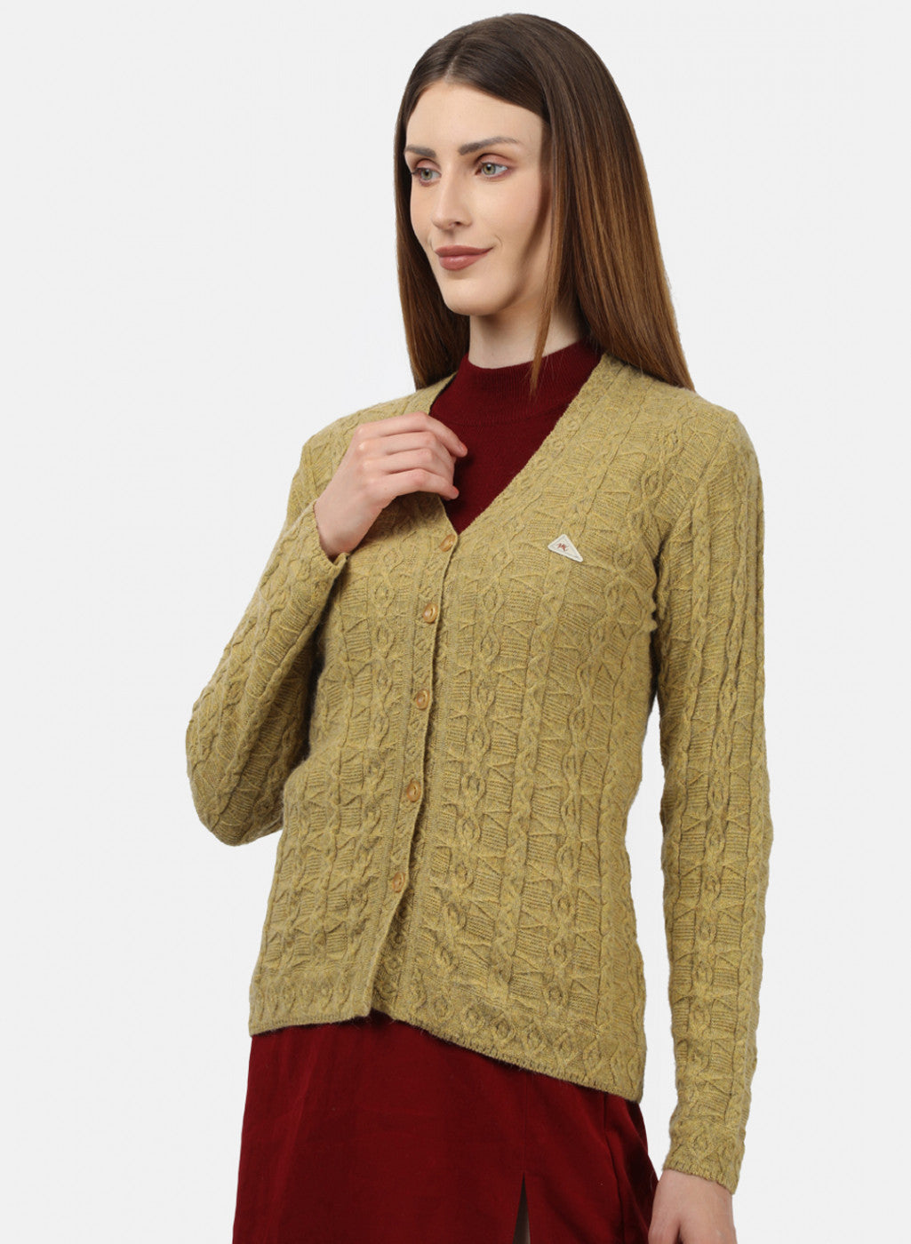 Women Light Yellow Self Design Cardigan