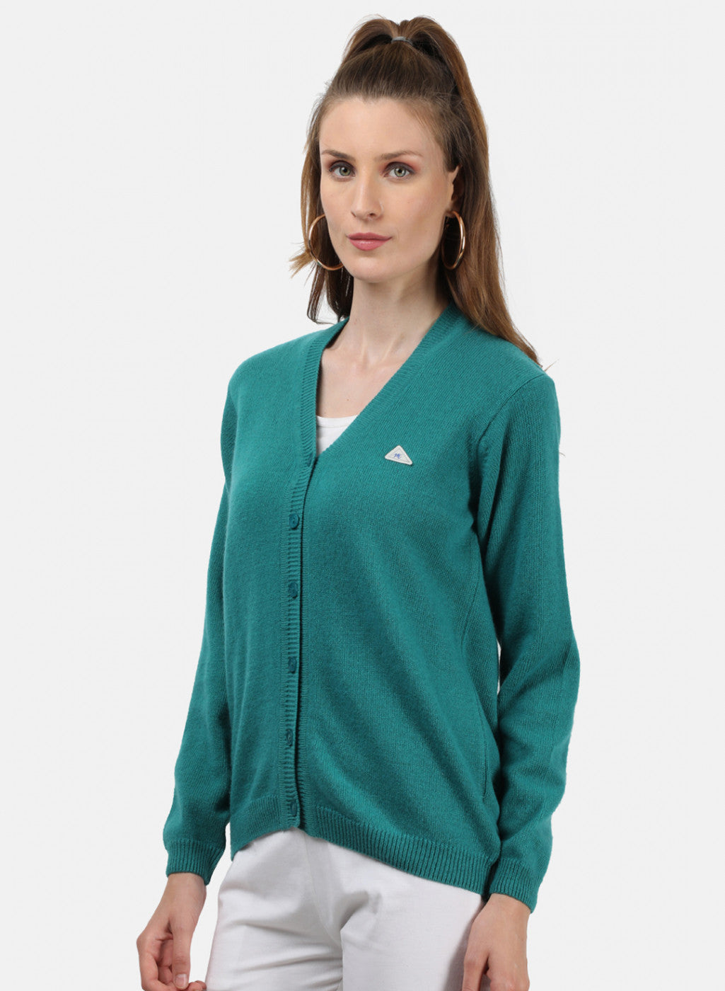Women Sea Green Solid Cardigan
