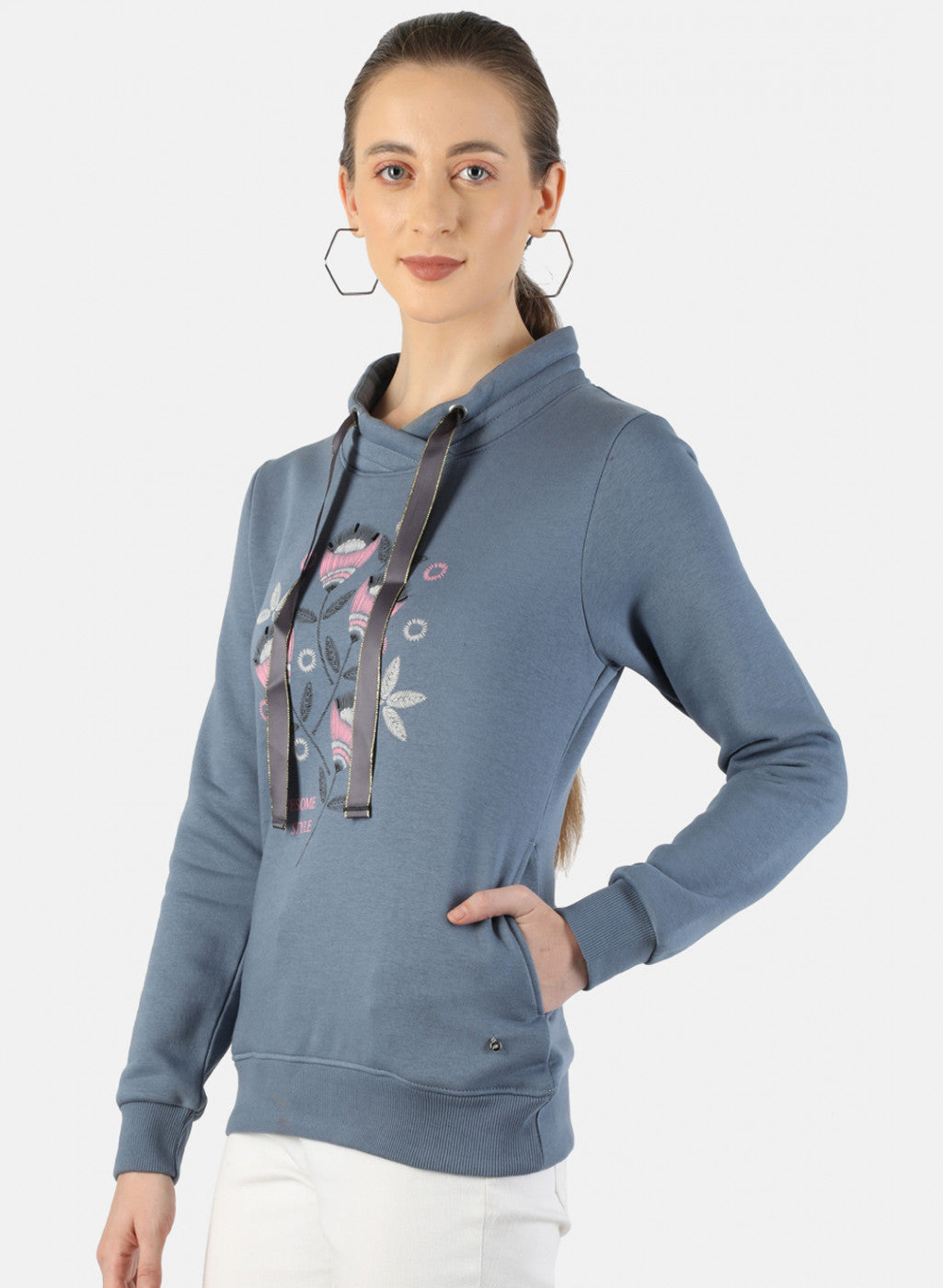 Women Grey Printed Sweatshirt