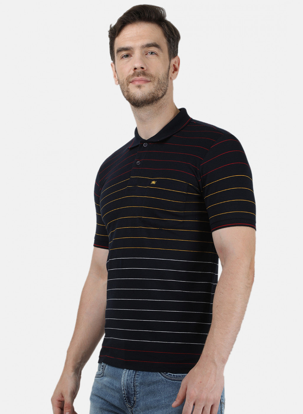 Mens NAvy Blue Stripe Collar T-Shirts