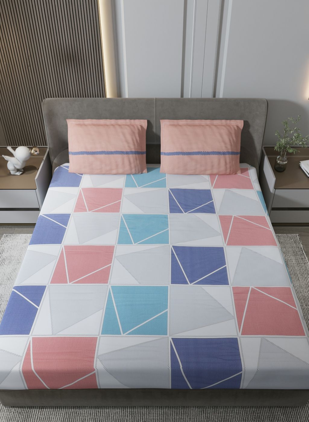 200TC Pure Cotton King Bedsheet with 2 Pillow Covers