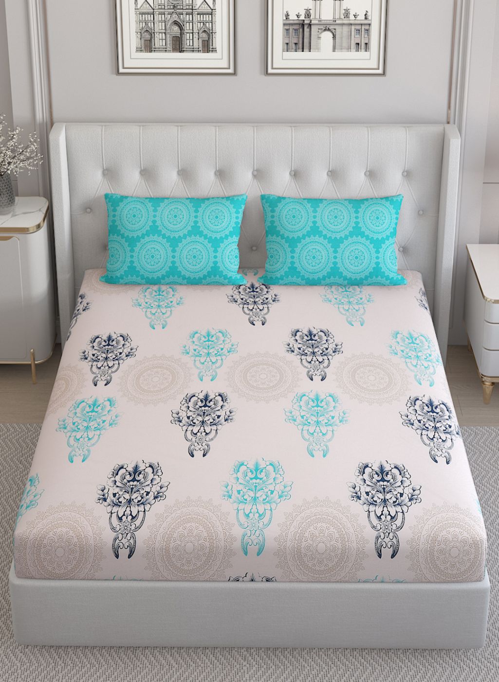 144TC Pure Cotton Single Bedsheet with 2 Pillow Covers