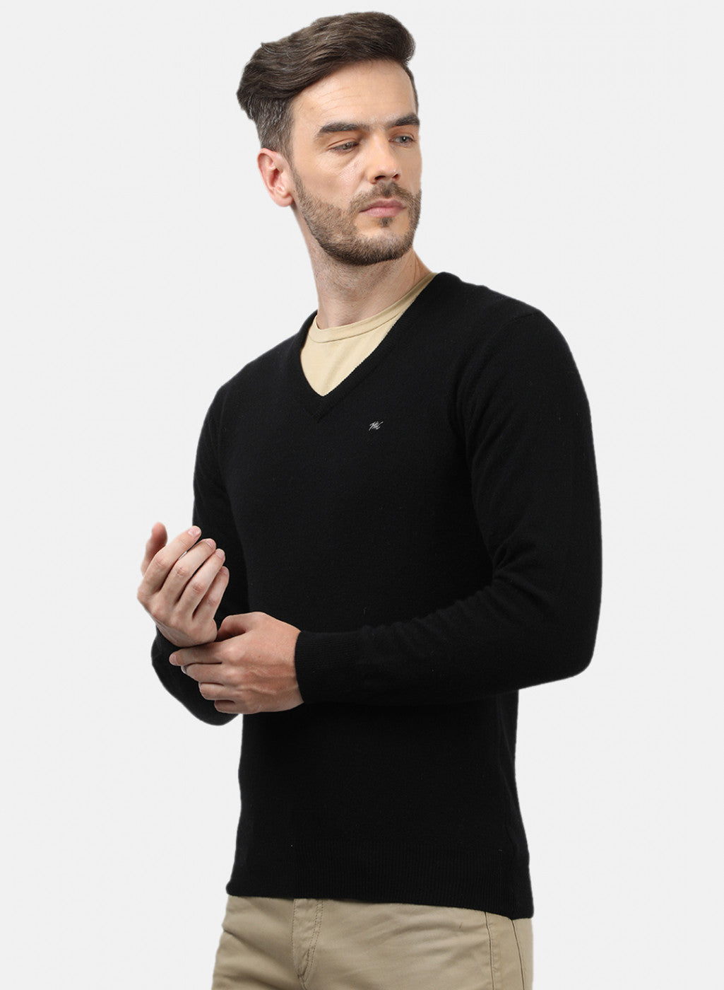 Men Black Solid Pullover
