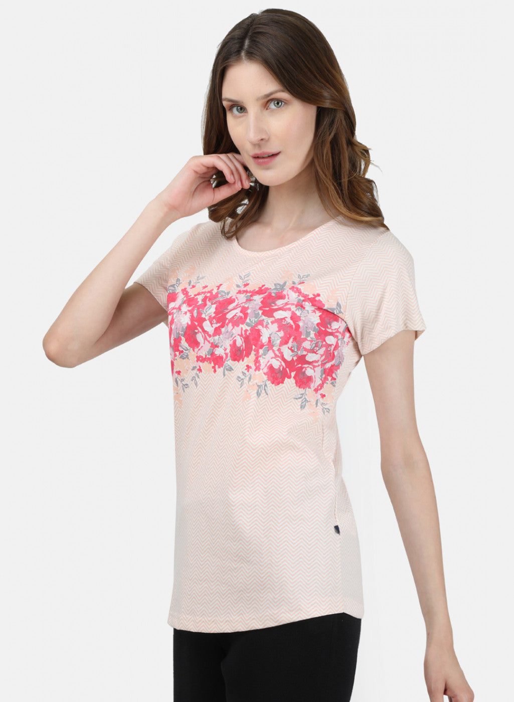 Womens Off White & Peach Printed Lower Set