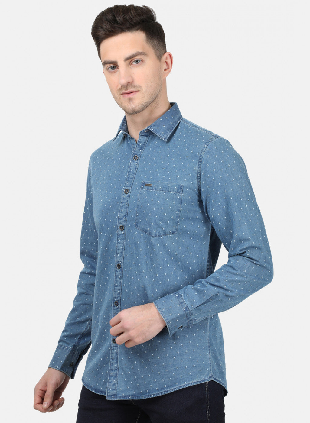 Mens Blue Printed Shirt