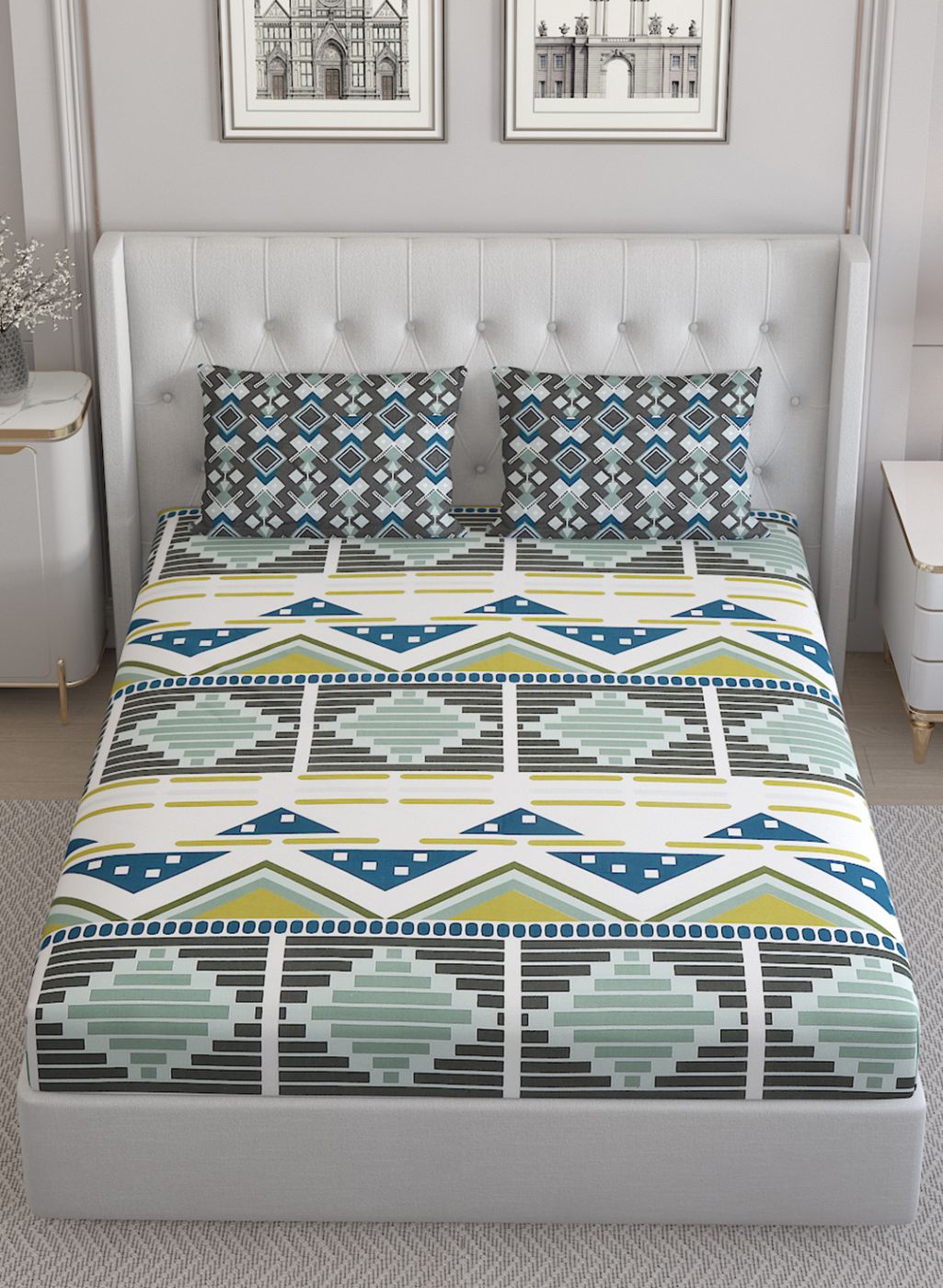 152TC Pure Cotton King Bedsheet with 2 Pillow Covers