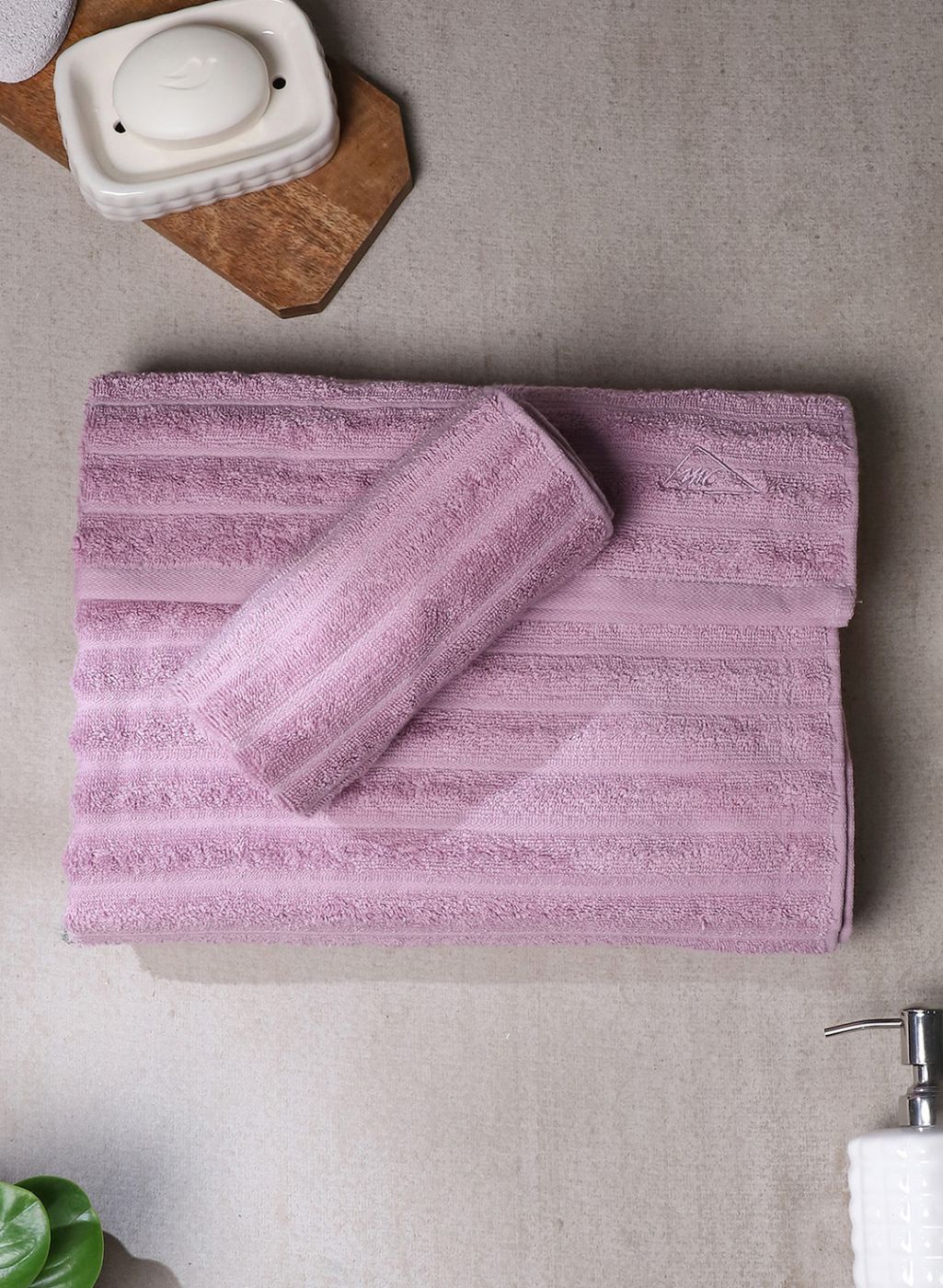 Pink Cotton 525 GSM Towel Set Pack of 2 (1 Bath & 1 Hand Towel)