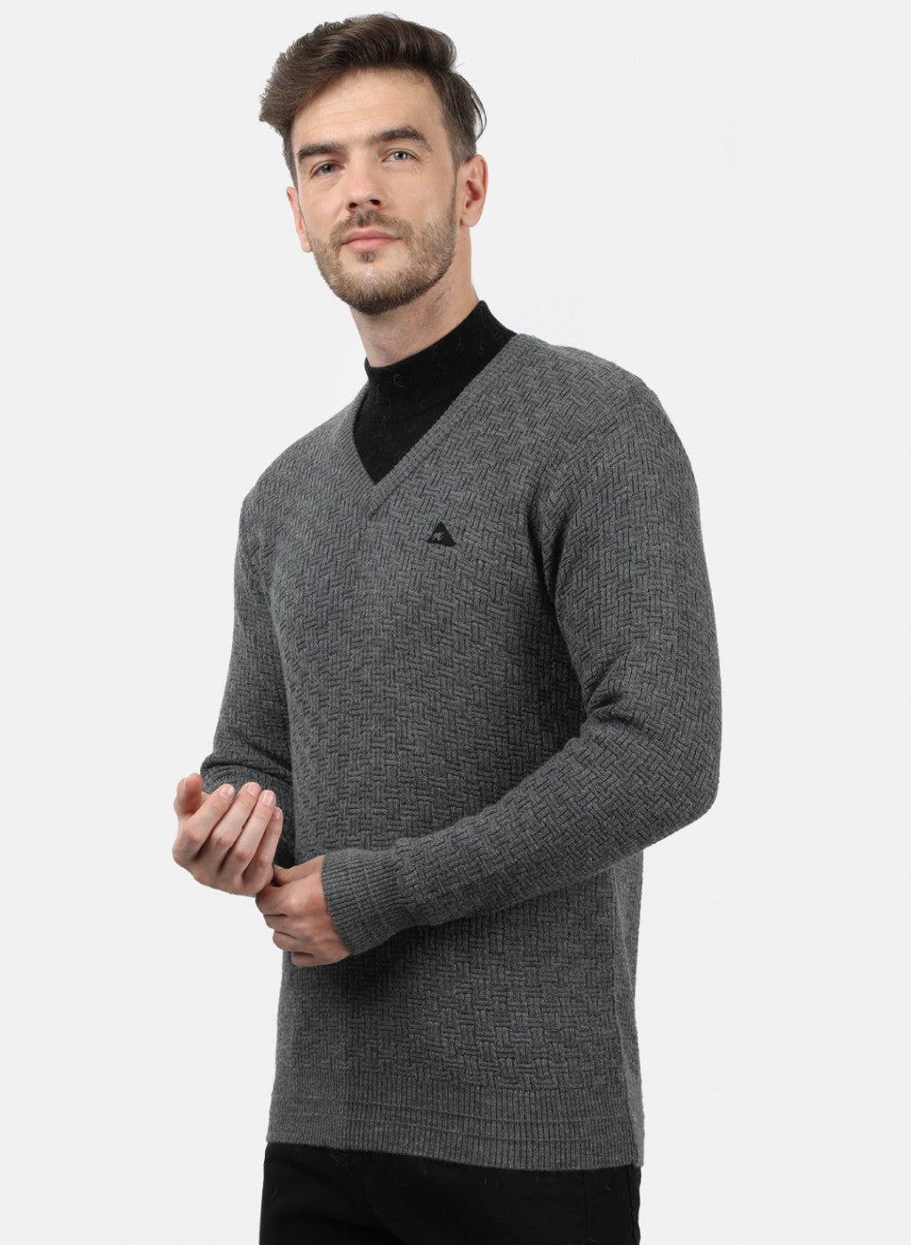 Men Grey Self Pullover