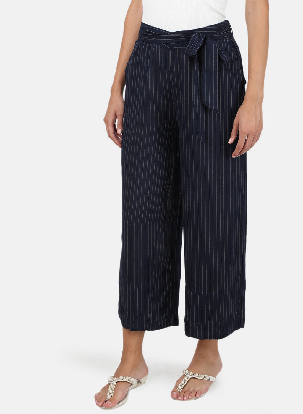Womens Navy Blue Stripe Palazzo