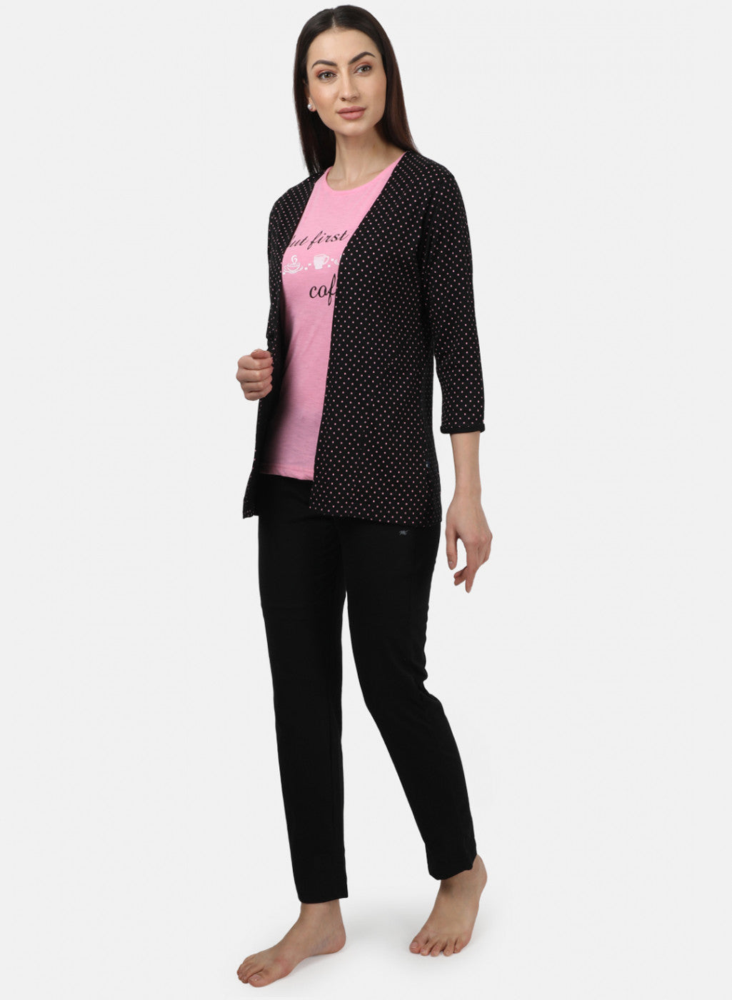 Womens Black & Pink Printed Tracksuits