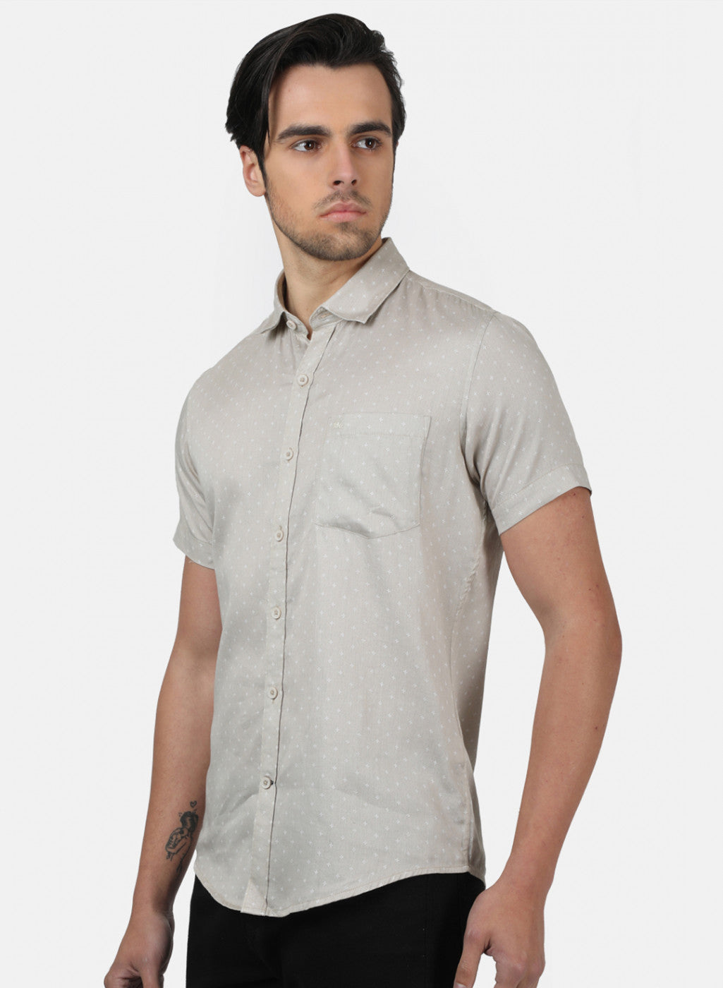 Men Beige Printed Shirts