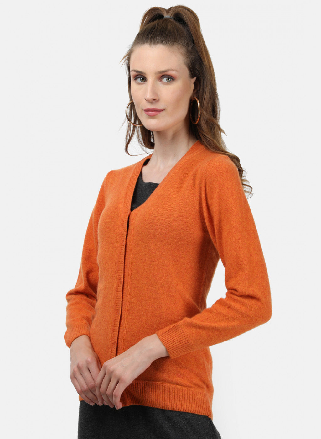Women Orange Solid Cardigan
