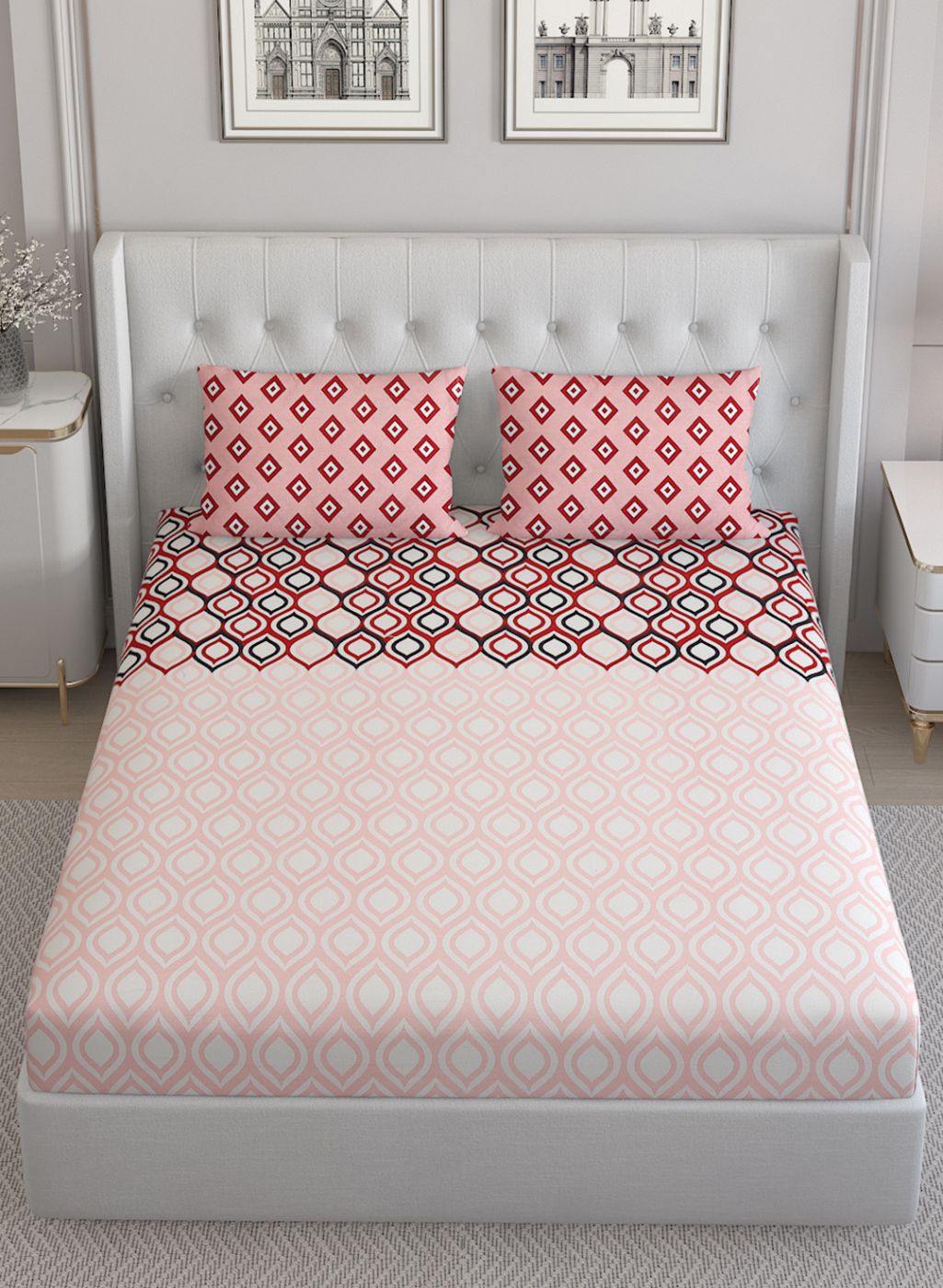 152TC Pure Cotton King Bedsheet with 2 Pillow Covers