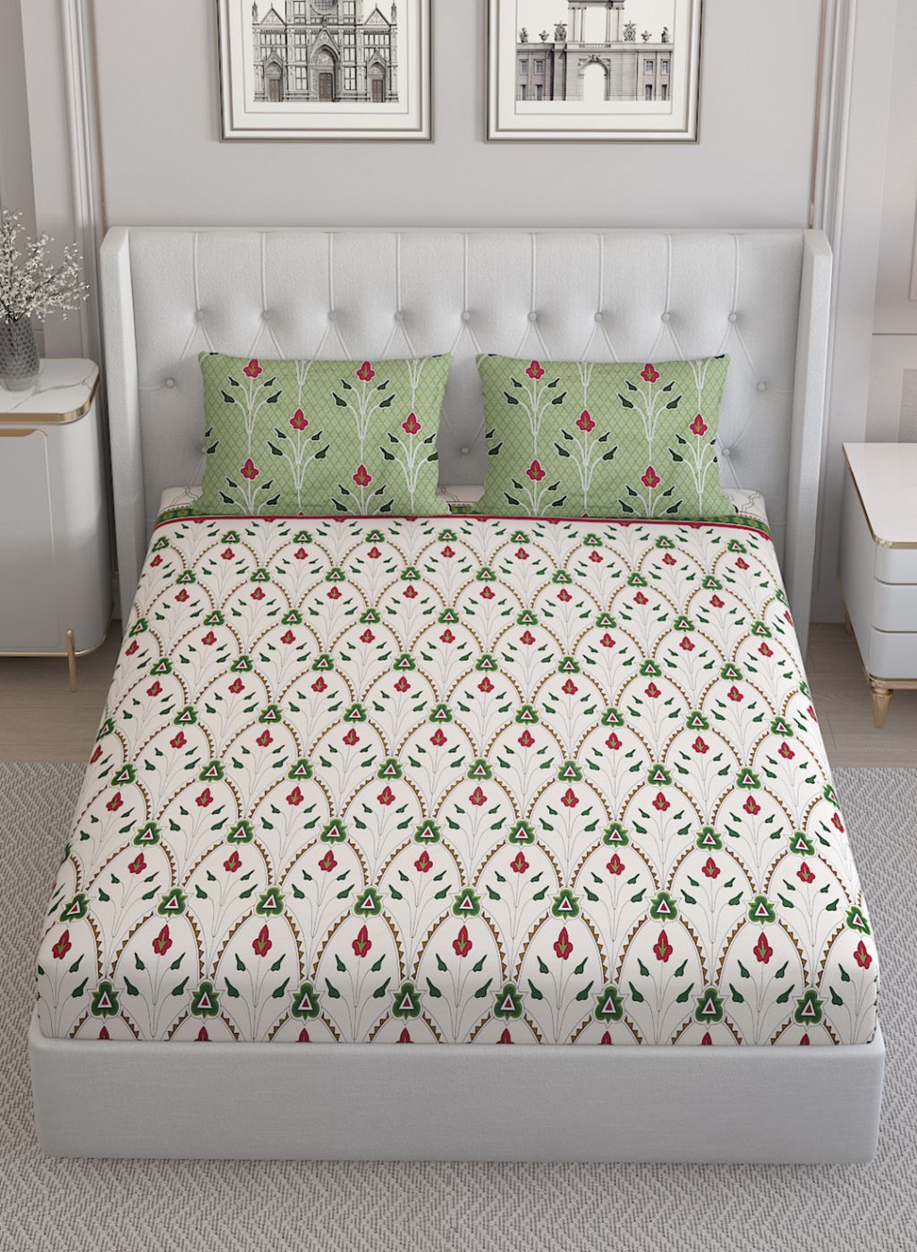 144TC Pure Cotton King Bedsheet with 2 Pillow Covers