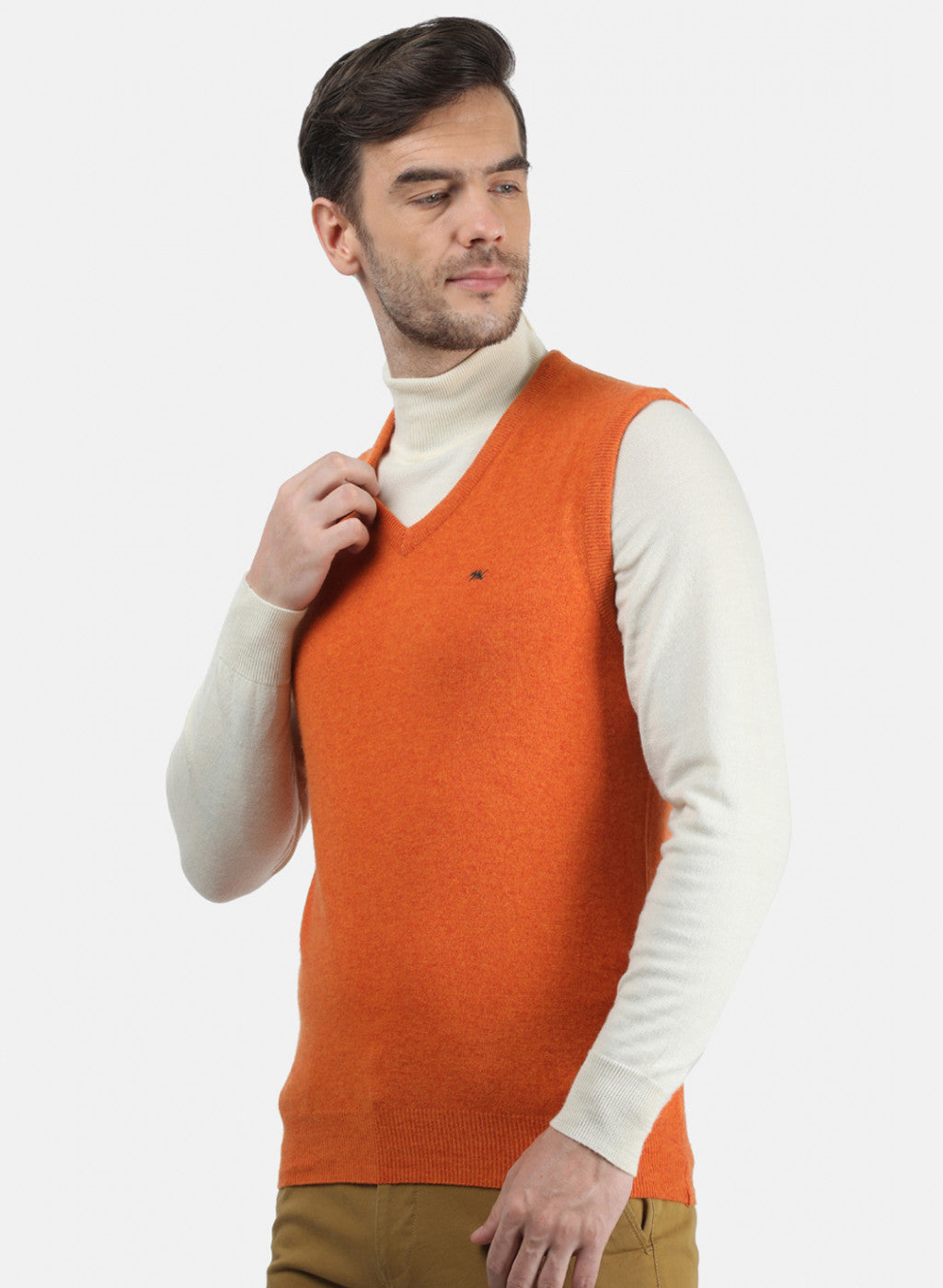 Men Orange Solid Sweater