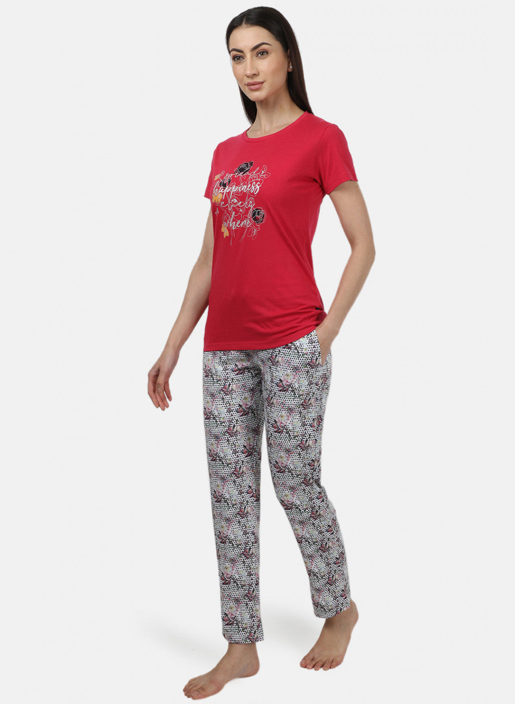Womens Red & Off White Printed Lower Sets