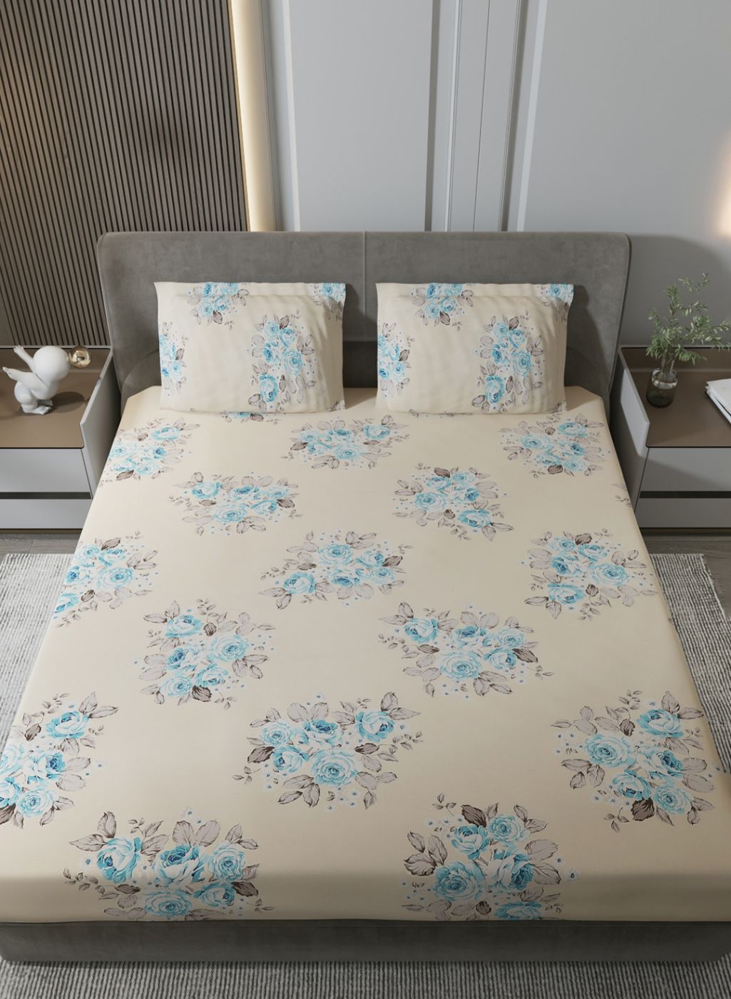 120TC Pure Cotton Queen Bedsheet with 2 Pillow Covers