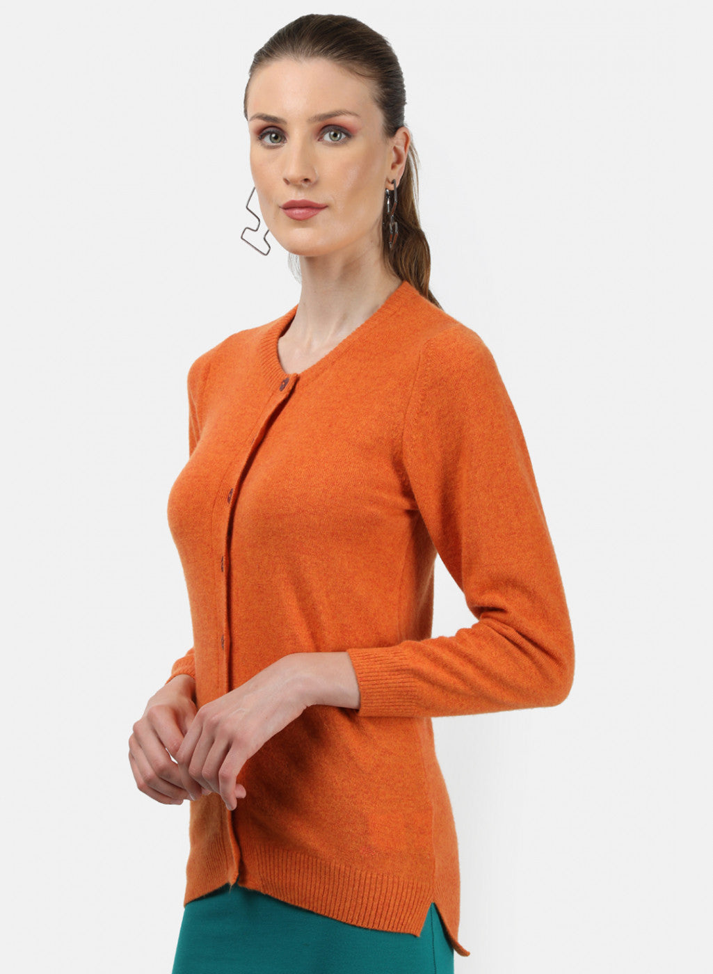 Women Orange Solid Cardigan
