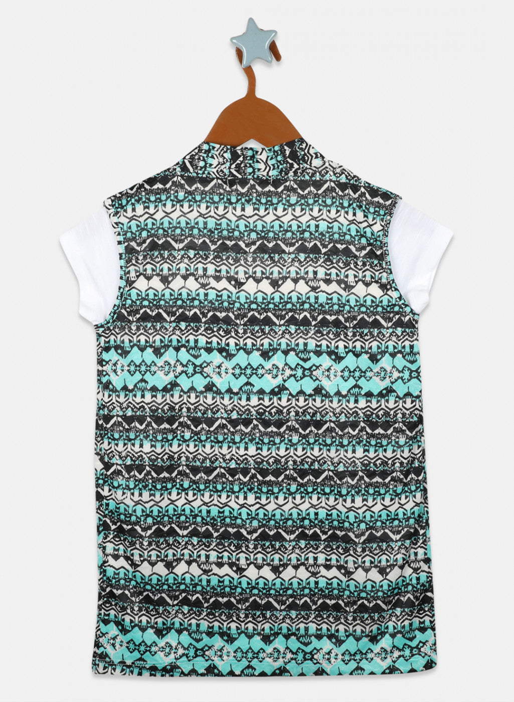 Girls Off White & Green Printed Top