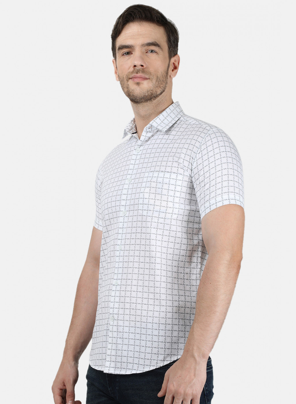 Mens White Printed Shirt