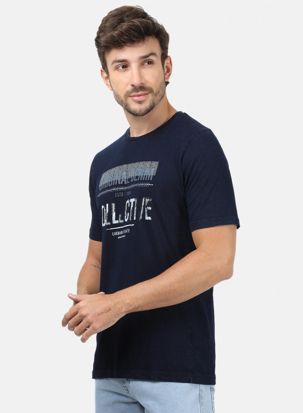Men Blue Self T-Shirts