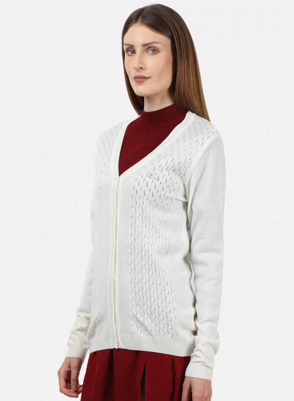 Women White Self Design Cardigan