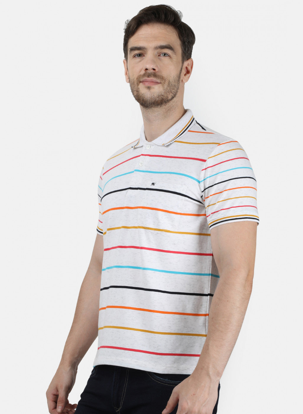 Mens White Stripe Collar T-Shirts