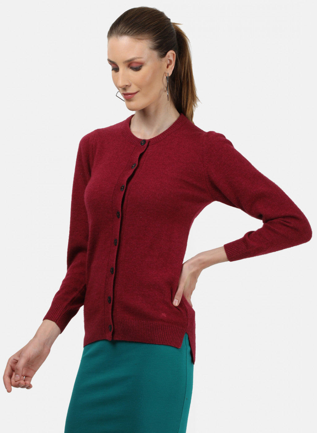 Women Maroon Solid Cardigan