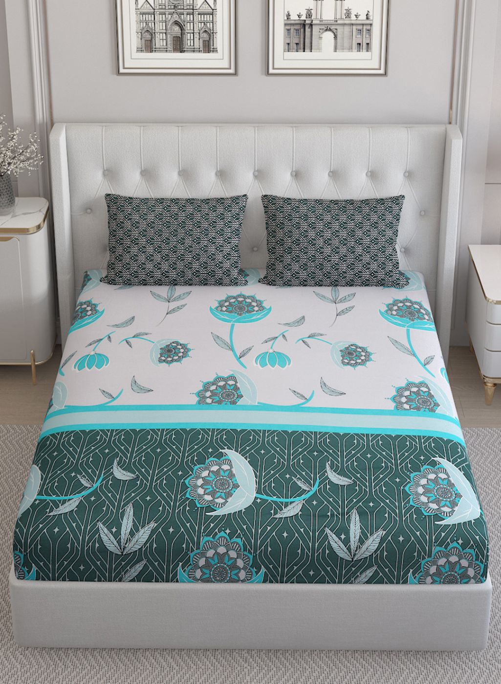 144TC Pure Cotton Single Bedsheet with 2 Pillow Covers