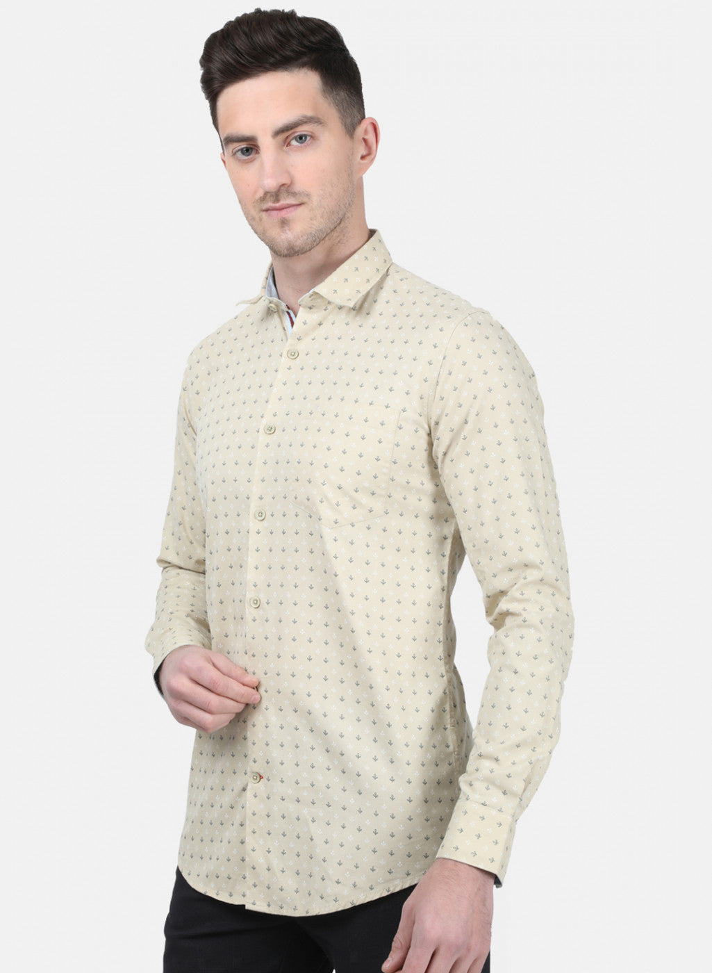 Mens Beige Printed Shirt
