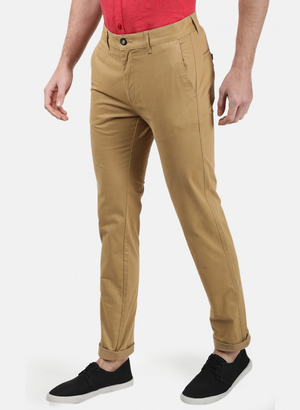 Men Mustard Plain Trousers