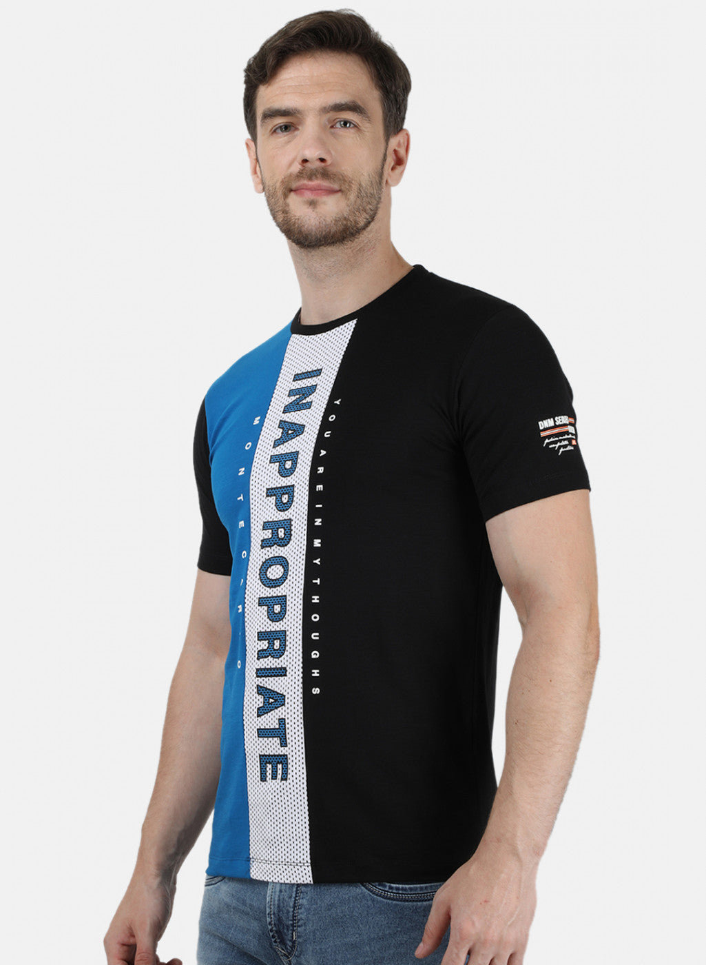 Mens Blue Printed Round Neck T-Shirts