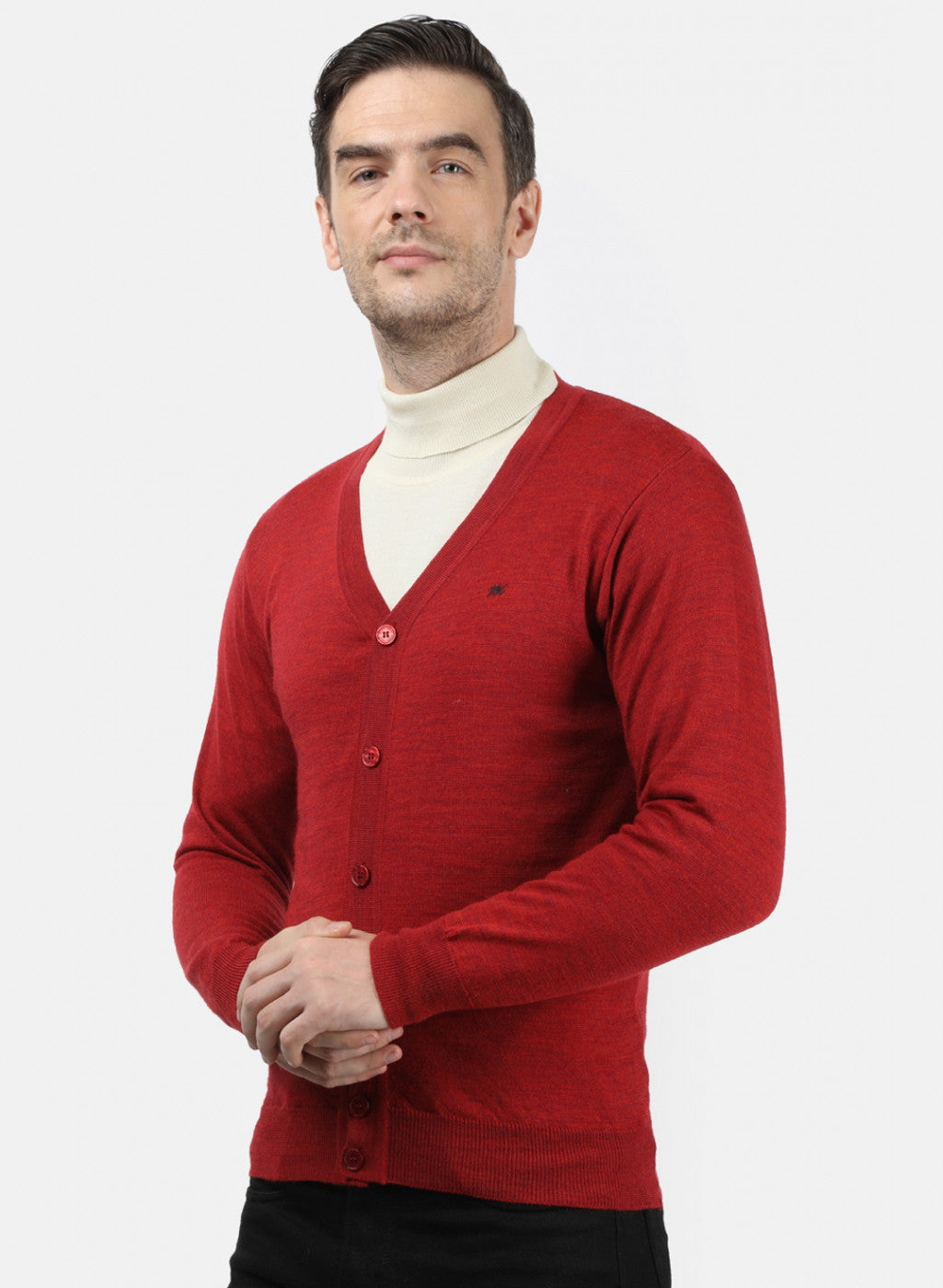 Men Red Solid Cardigan