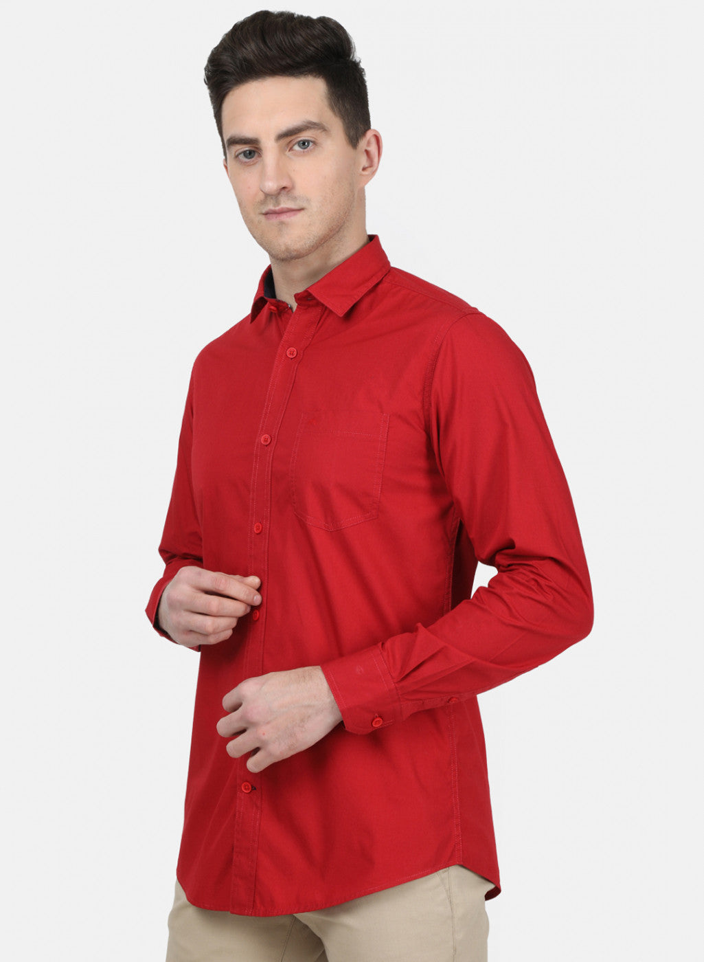Mens Red Solid Shirt