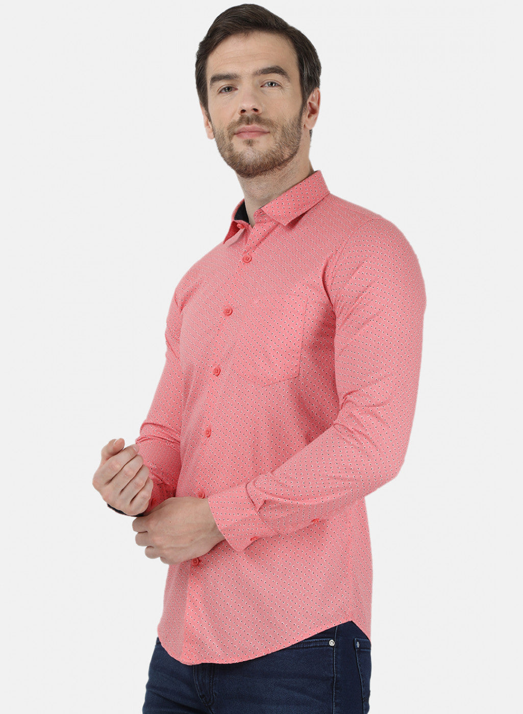 Mens Peach Printed Shirt