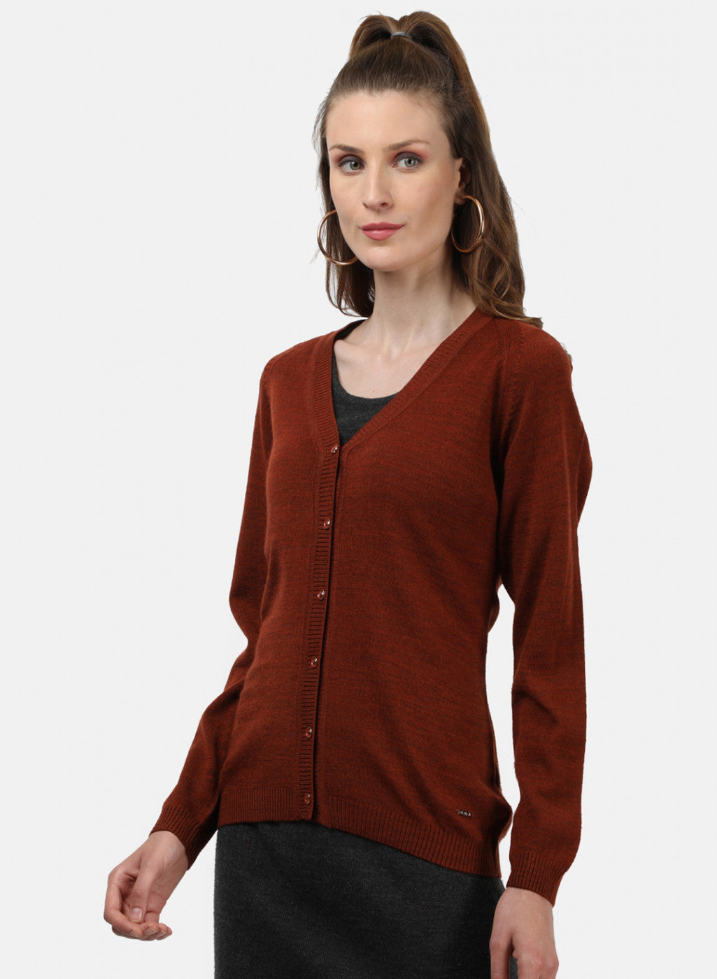 Women Brown Solid Cardigan