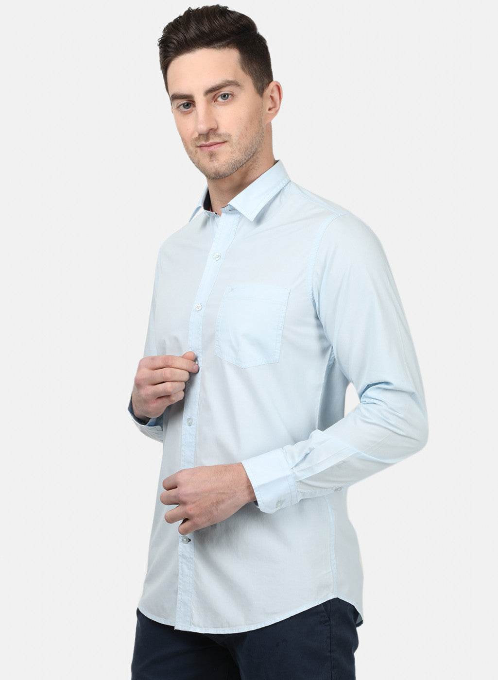 Mens Sky Blue Solid Shirts