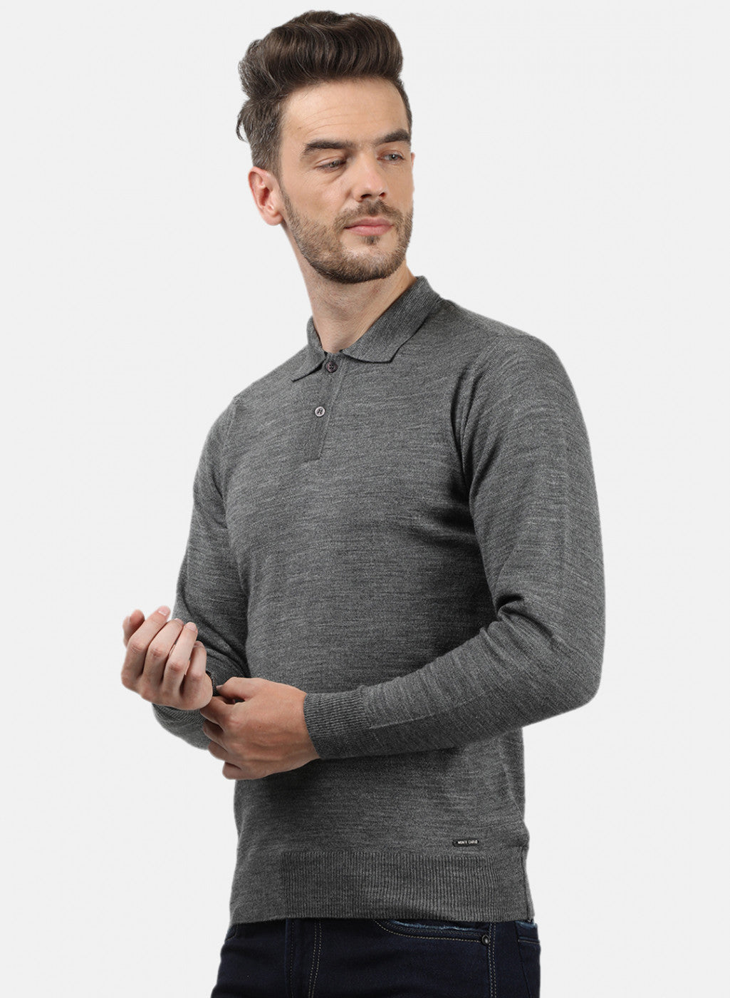 Men Grey Collar T-Shirt