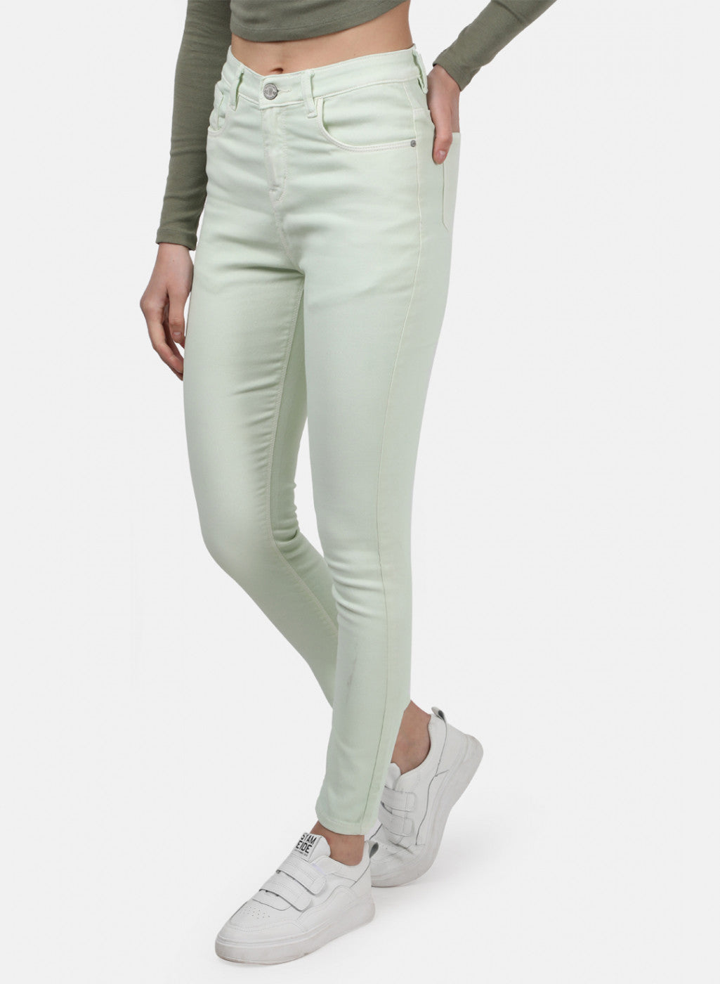 Womens Light Green Plain Denims