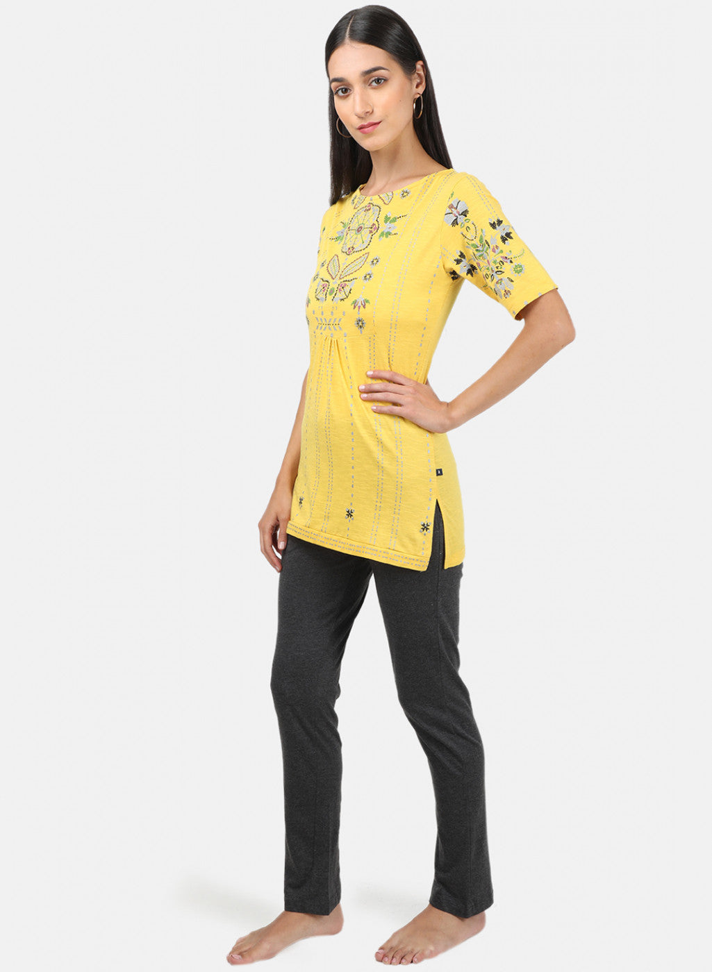 Womens Yellow & Grey Printed Lower Set