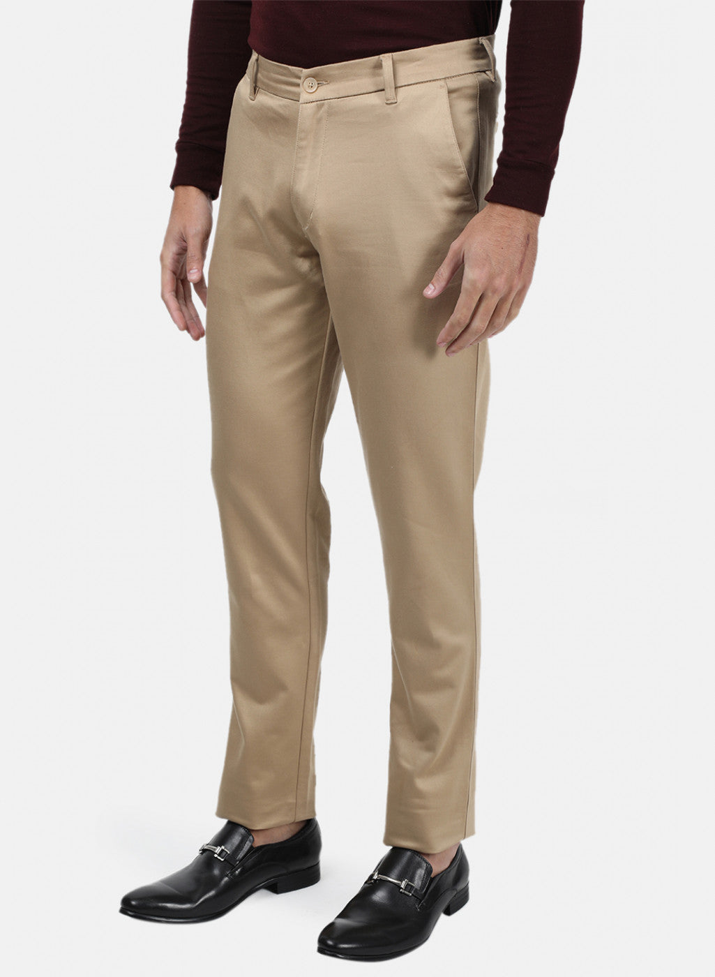 Men Beige Plain Trousers
