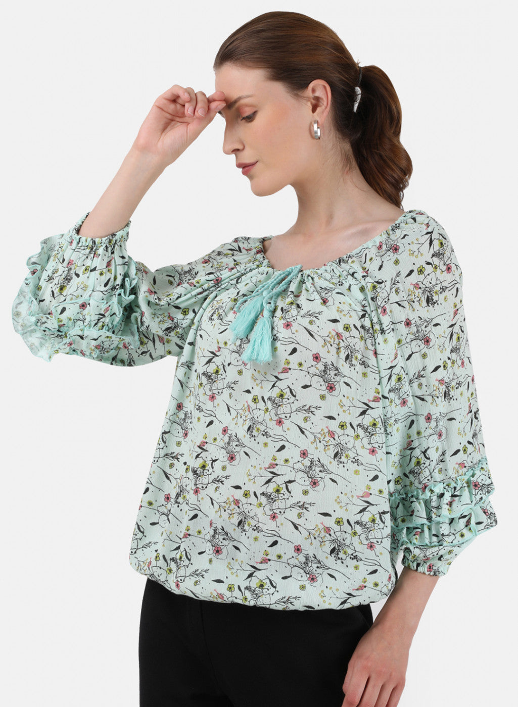 Womens Light Green Printed Top