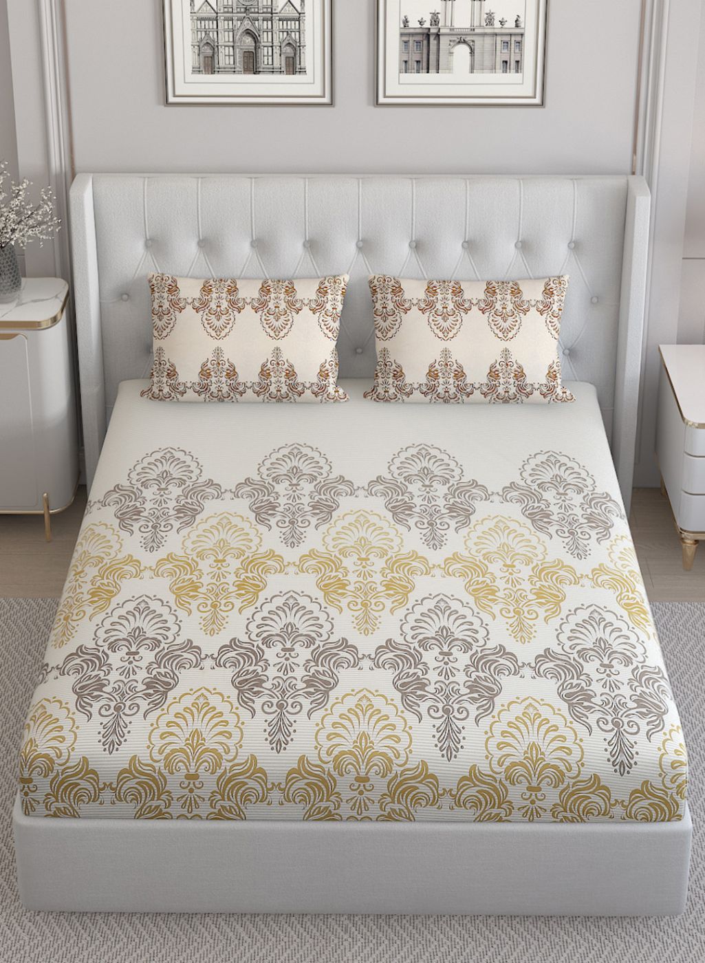 144TC Pure Cotton Single Bedsheet with 2 Pillow Covers