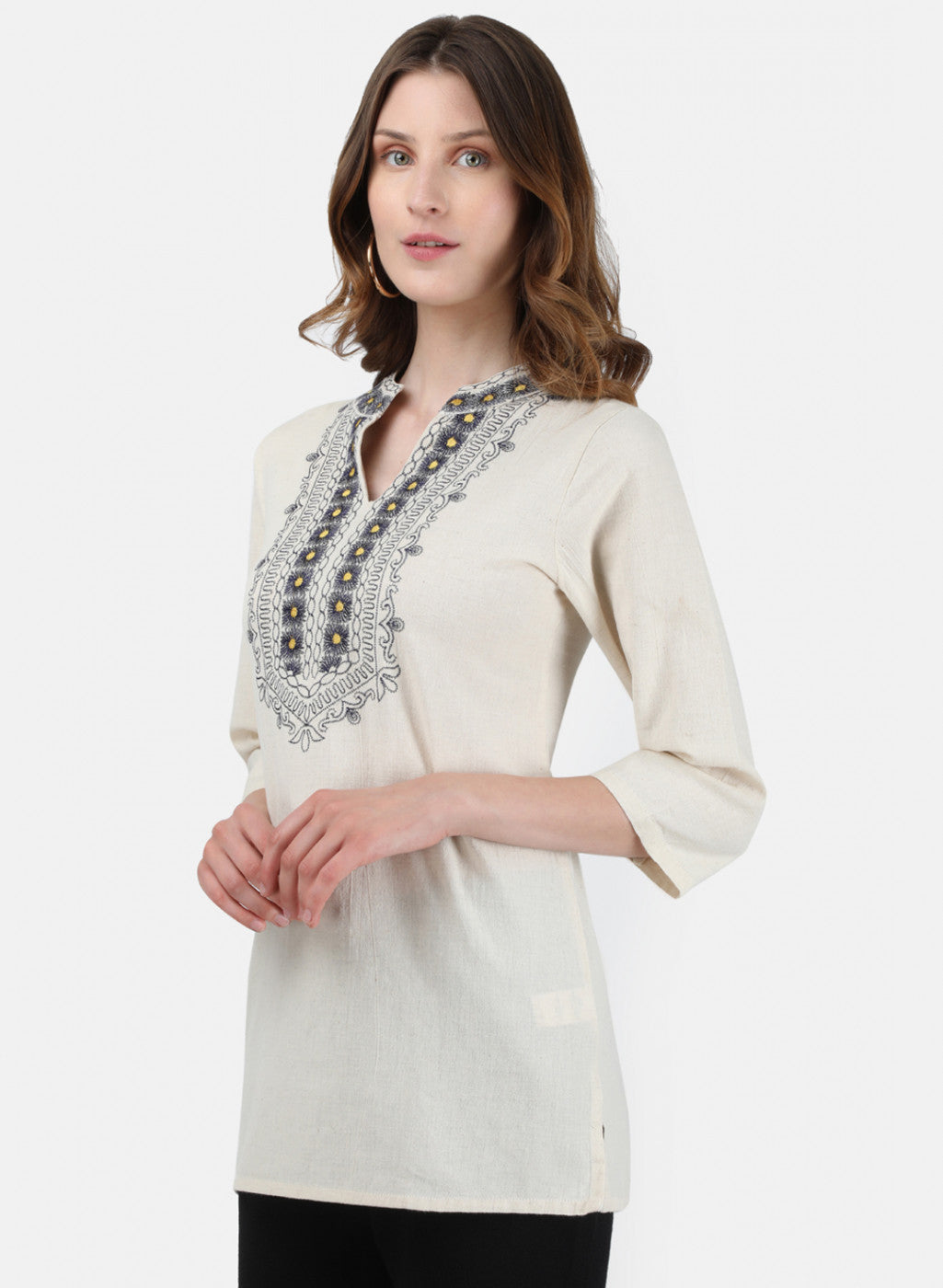 Womens Beige Embroidered Top