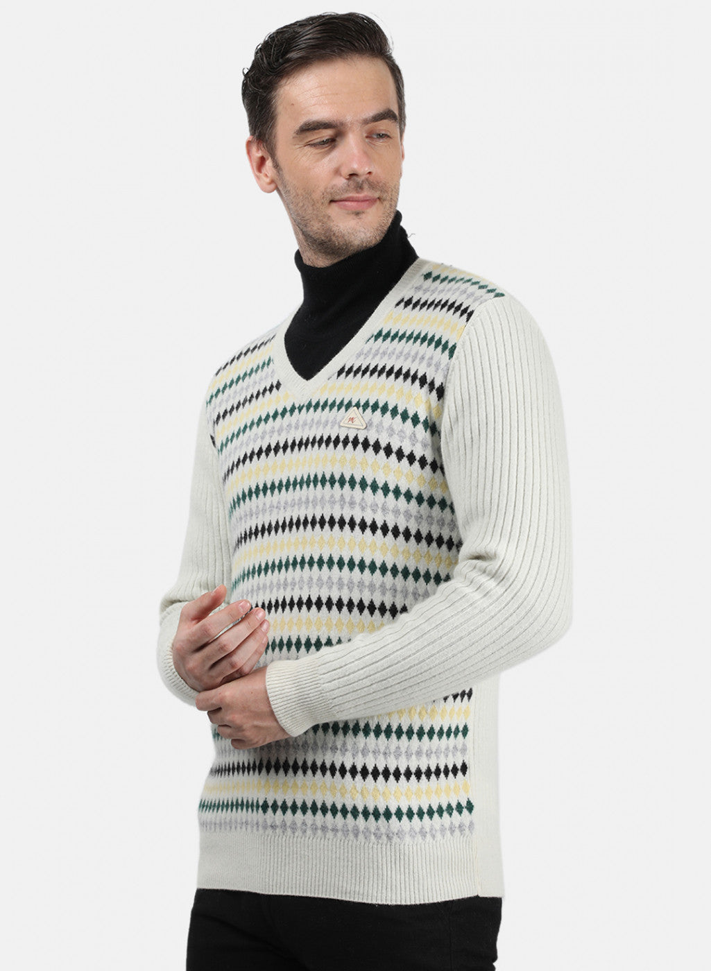 Men Off White Solid Pullover