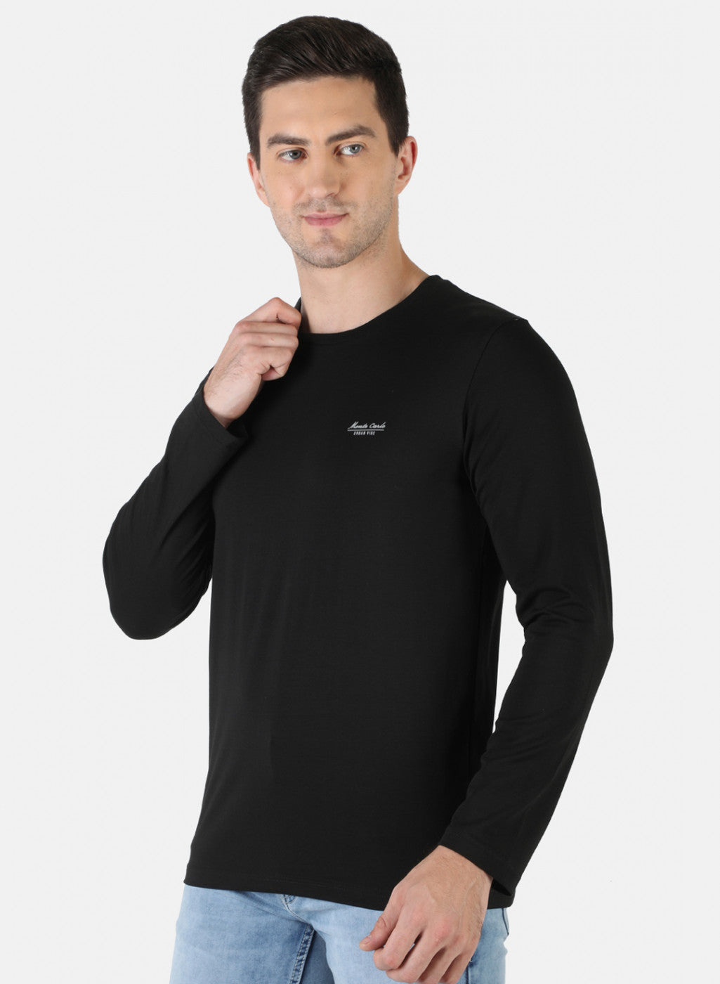 Men Black Plain T-Shirt