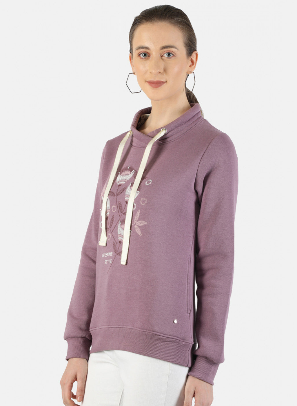 Women Light Purple Printed Sweatshirt